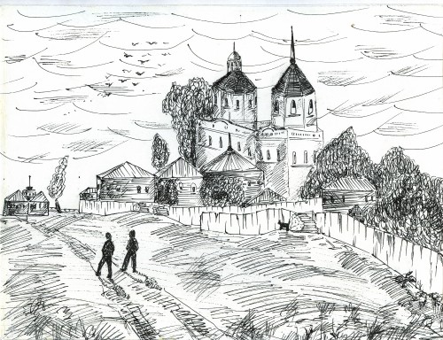 Image black and white castle sketch