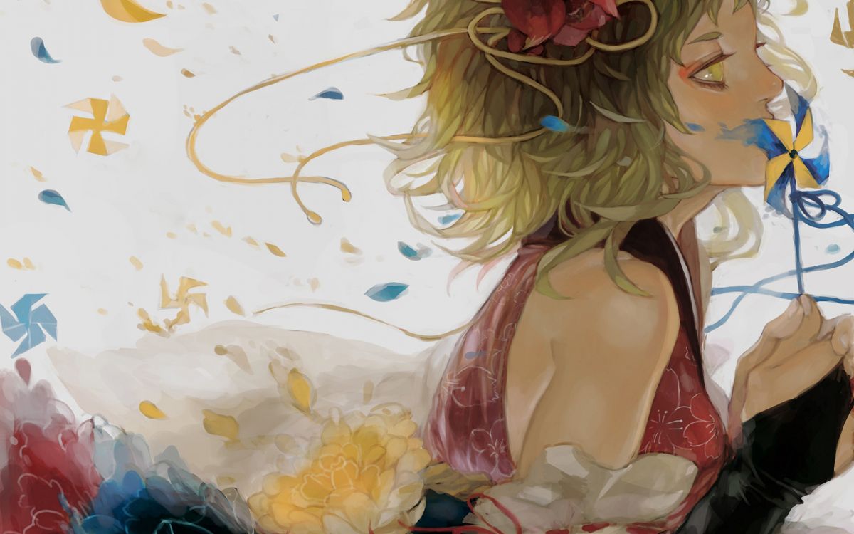 艺术创作, 女孩, 花朵, 黄色的, 水彩画 壁纸 1920x1200 允许