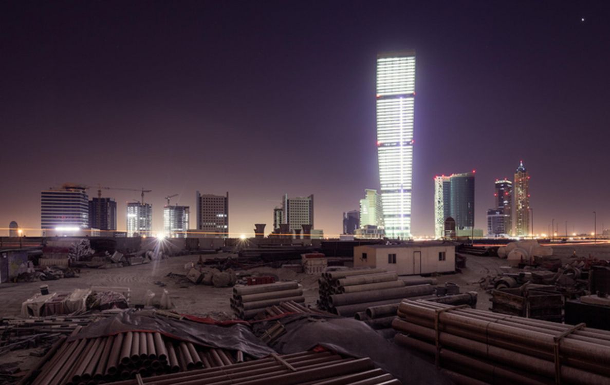 city skyline during night time