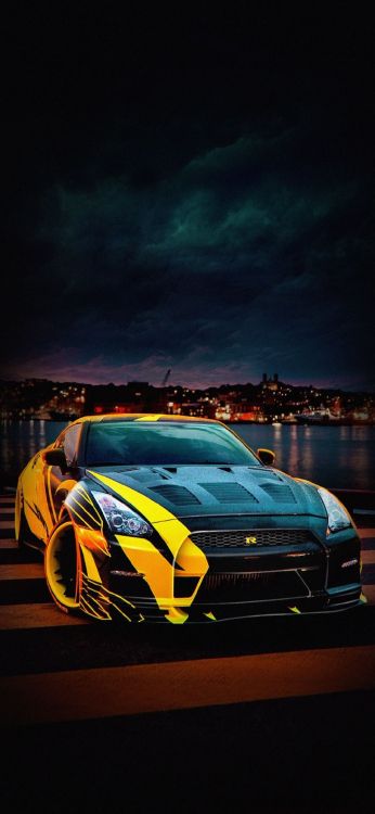 Réflexion, Nissan Skyline Gt-r, Nissan Gt-r, Roue, L'éclairage Automobile. Wallpaper in 1080x2340 Resolution