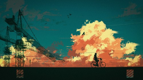 Image man riding bicycle under blue sky