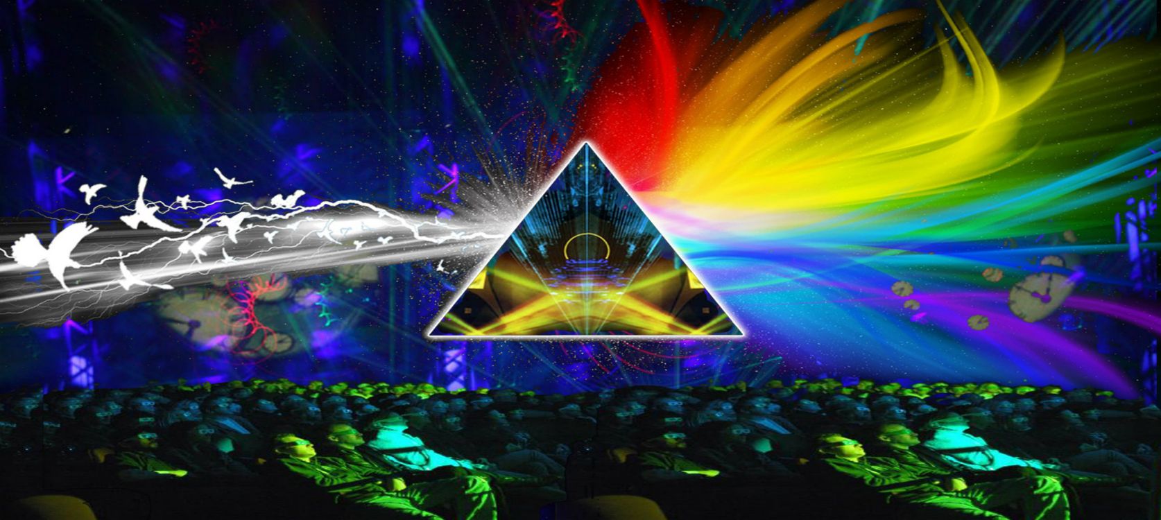 Pink Floyd, Lumière, Laser, Graphique, Espace. Wallpaper in 2500x1120 Resolution