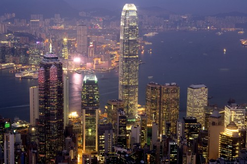 Image high rise buildings during night time