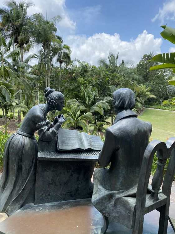 statue, palm trees, sculpture, tree, art