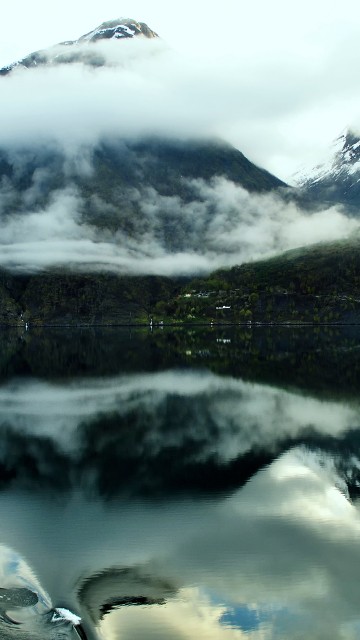 Image grayscale photo of lake and mountains