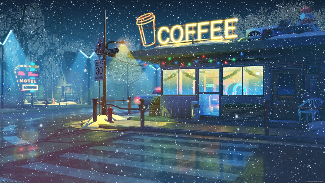 Coffee, cafe, anime, iced coffee, animation